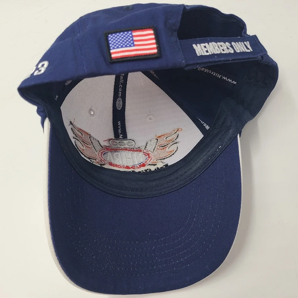 NHRA Hat Adjustable White Blue Top Eliminator Club 2023 Drag Racing USA Flag Men